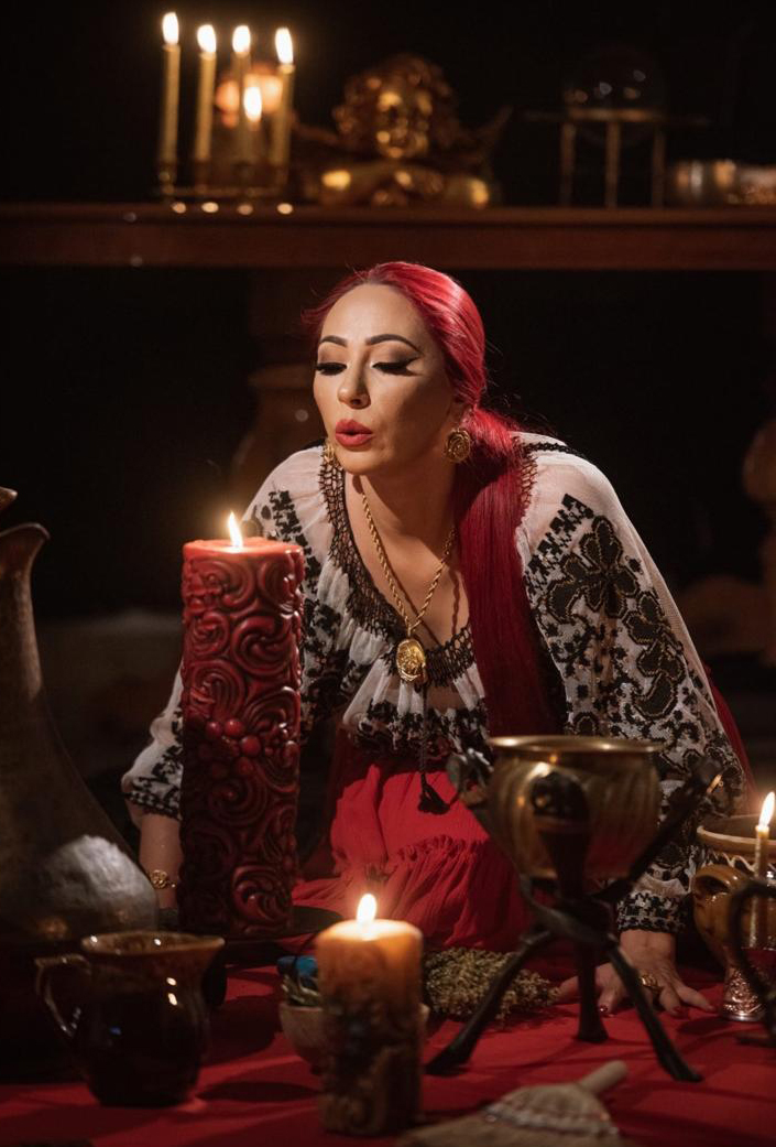 Danusia beside the red candle